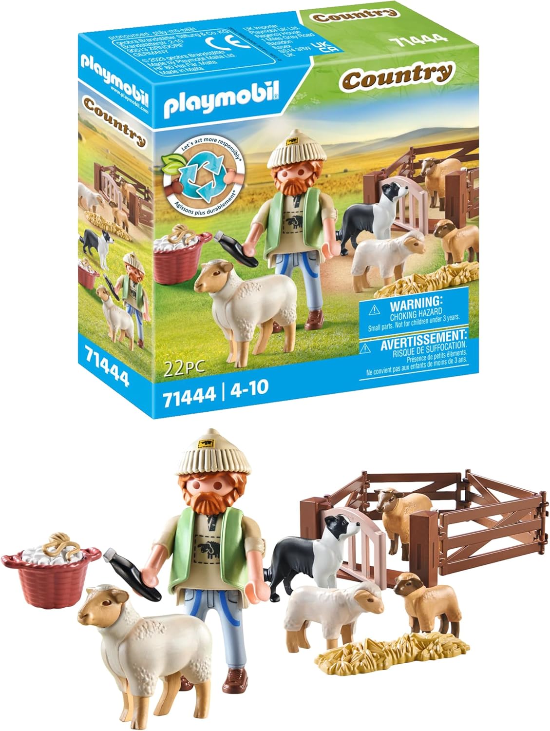 PLAYMOBIL 71444 Pastor con rebaño y Border Collie
