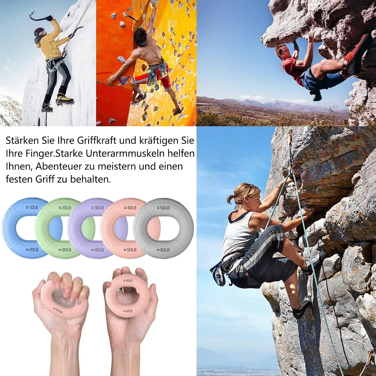Detalle 2 de Kisstta set van 5 siliconen hand- en vingertrainers met 5 weerstandsniveaus
