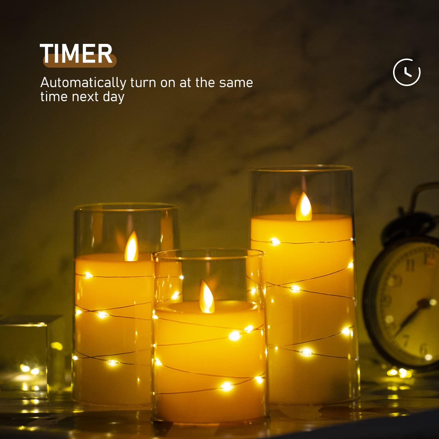 Thumbnail 1 de Salipt LED Flameless Candles, Battery Operated Flickering Candles Set of 3 (Glass Effect) with Remote Timer – Ivory