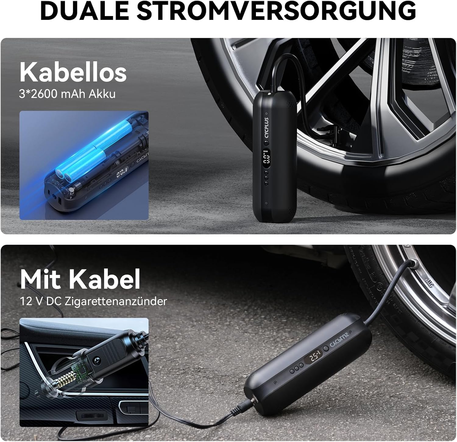 Thumbnail 3 de CYCPLUS AL1 Reifenpumpe 12V DC/AC 2‑in‑1