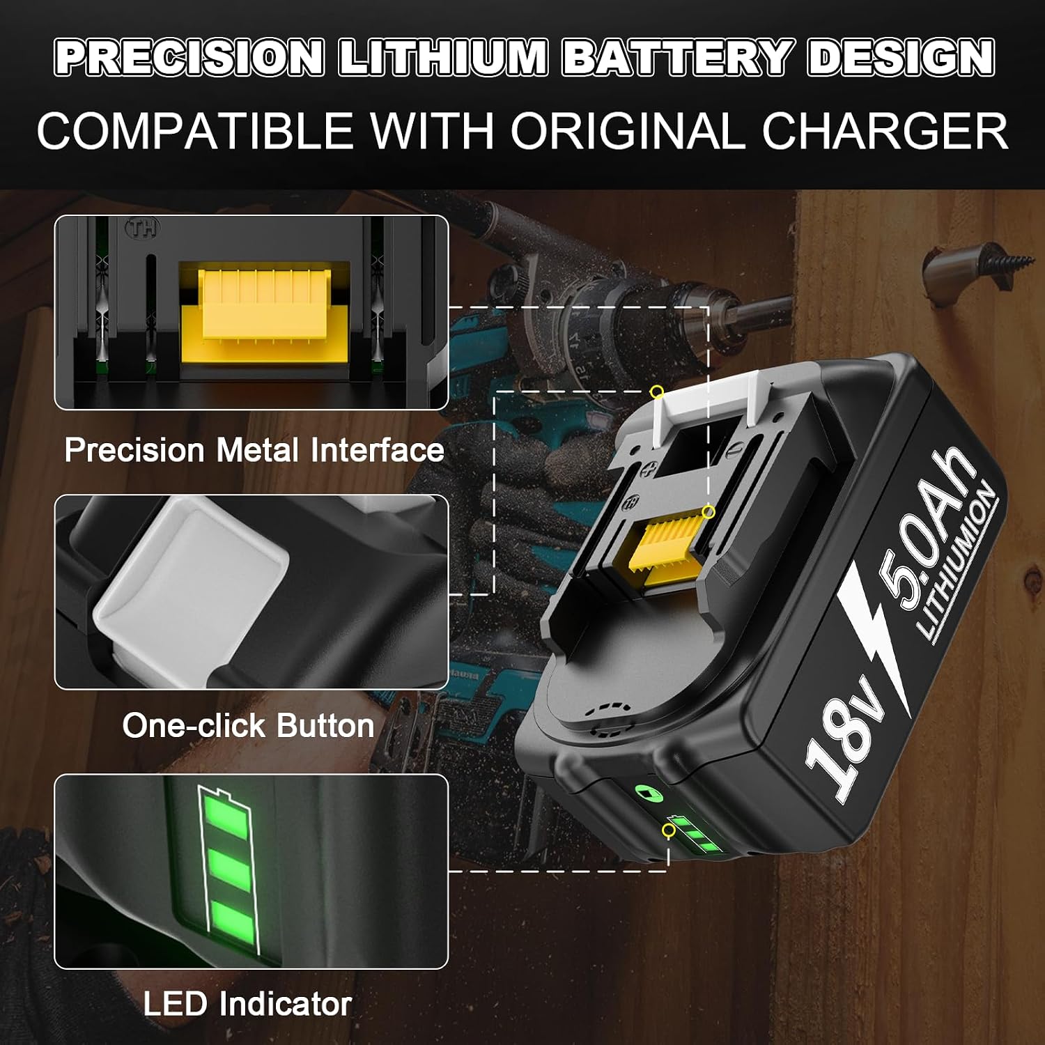 Detalle de Bonadget 2x 18V 5.0Ah Li-ion Replacement Batteries for Makita 18V LXT