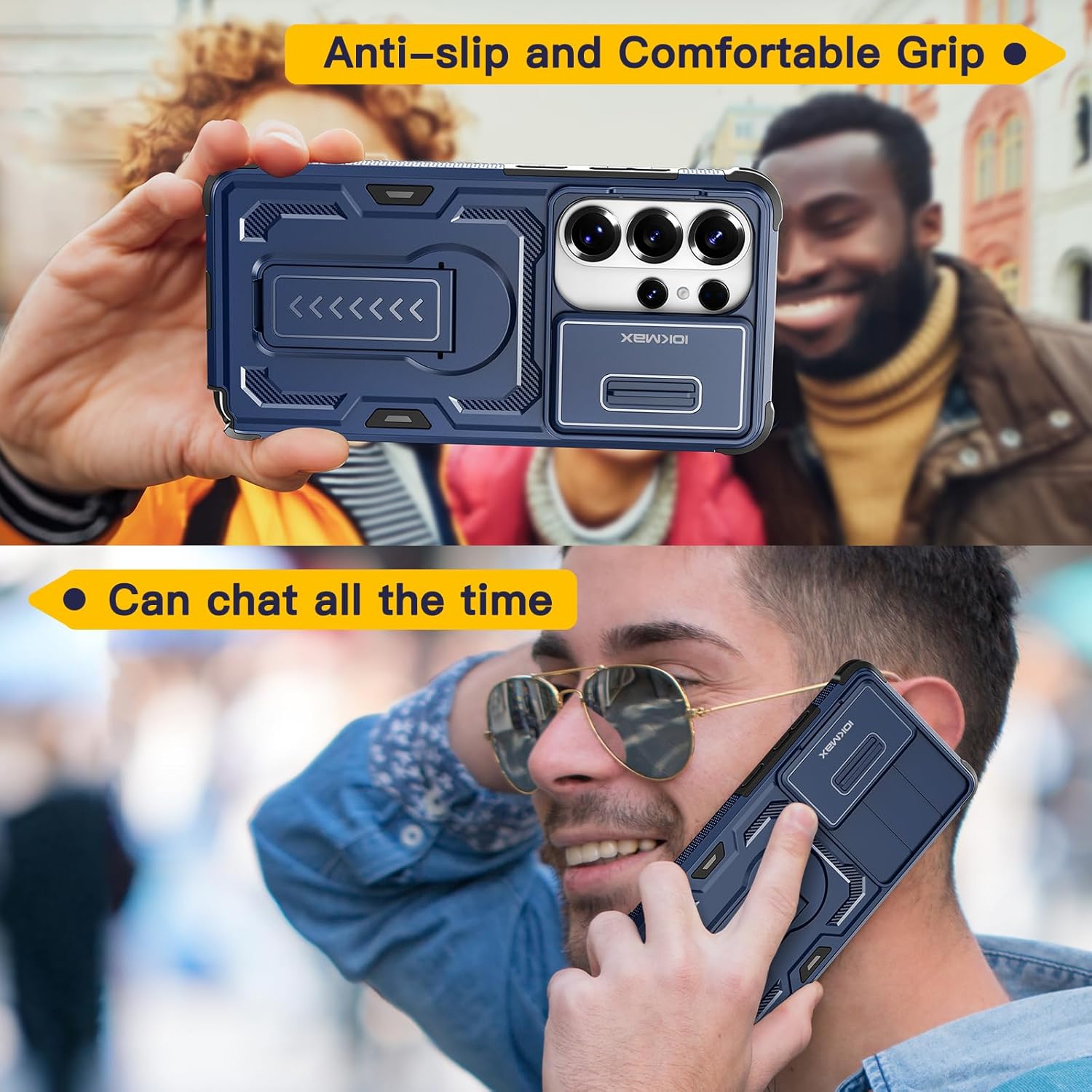 Thumbnail 5 de Iokmax Galaxy S26 Ultra case in blue with slide camera cover, kickstand and 2 screen protectors