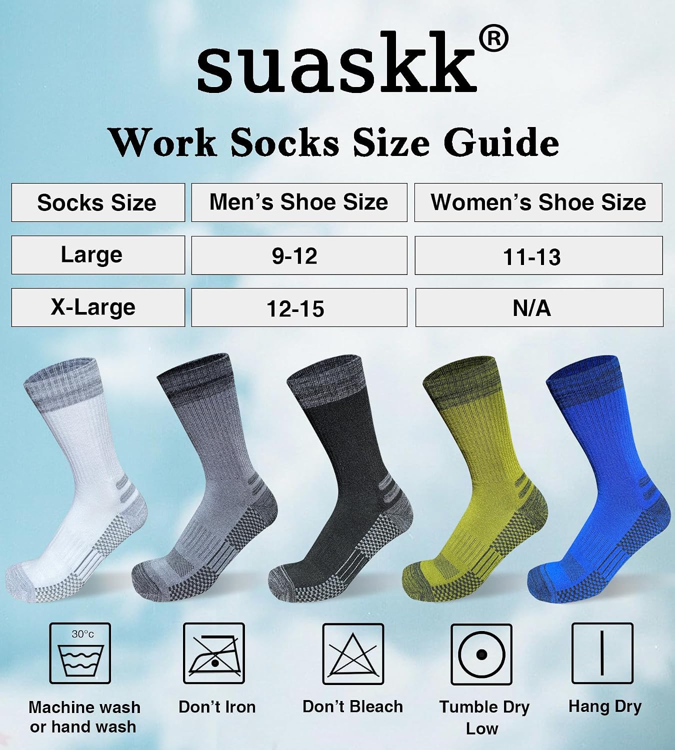 Thumbnail 6 de suaskk Men's Crew Work Boot Socks, Cushioned, Moisture-Wicking, Reinforced Heel & Toe