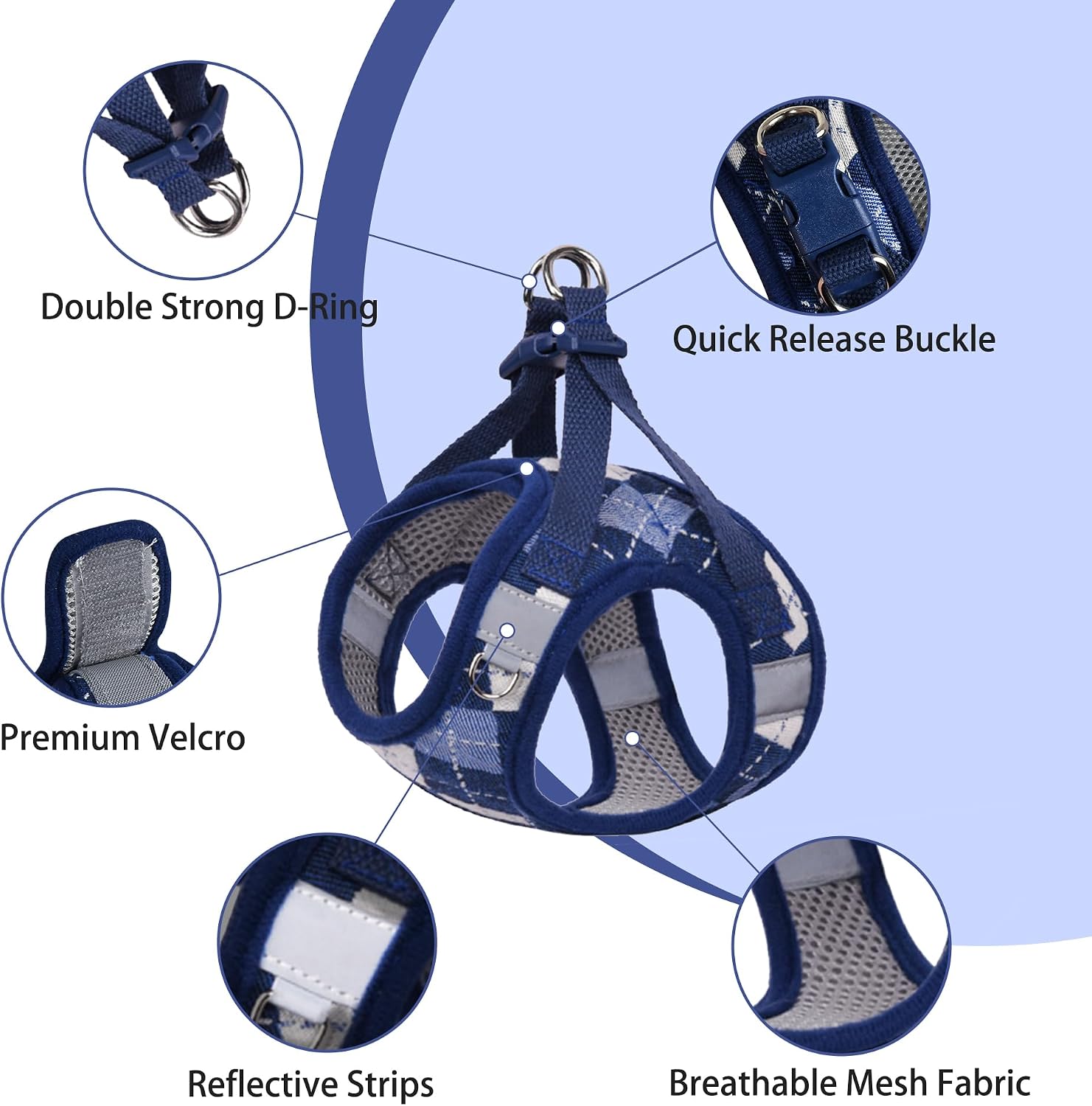 Detalle de PawSailor Step-in Dog Harness Small Dog No Pull – Reflective Plaid, Lightweight & Easy Walk