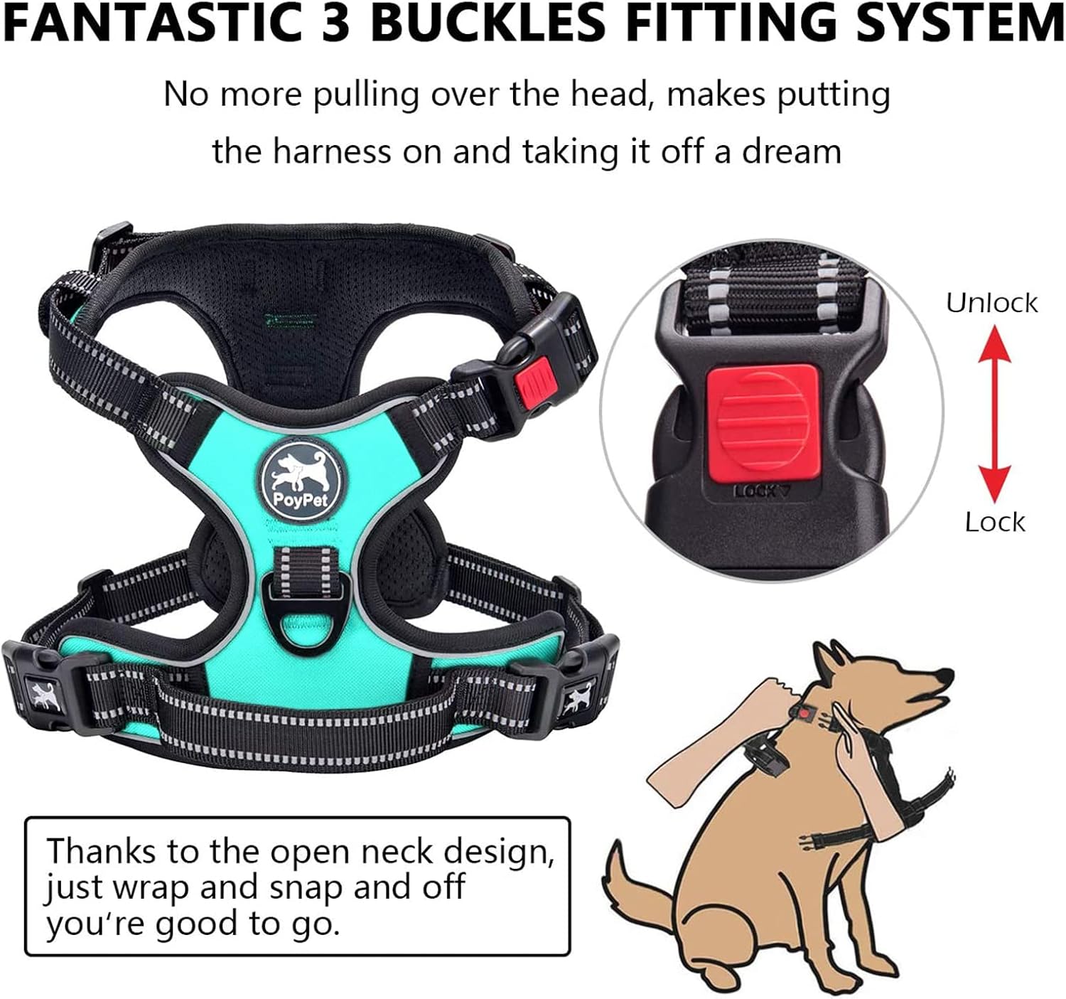 Thumbnail 3 de PoyPet No Pull Dog Harness 2‑clip for XL dogs