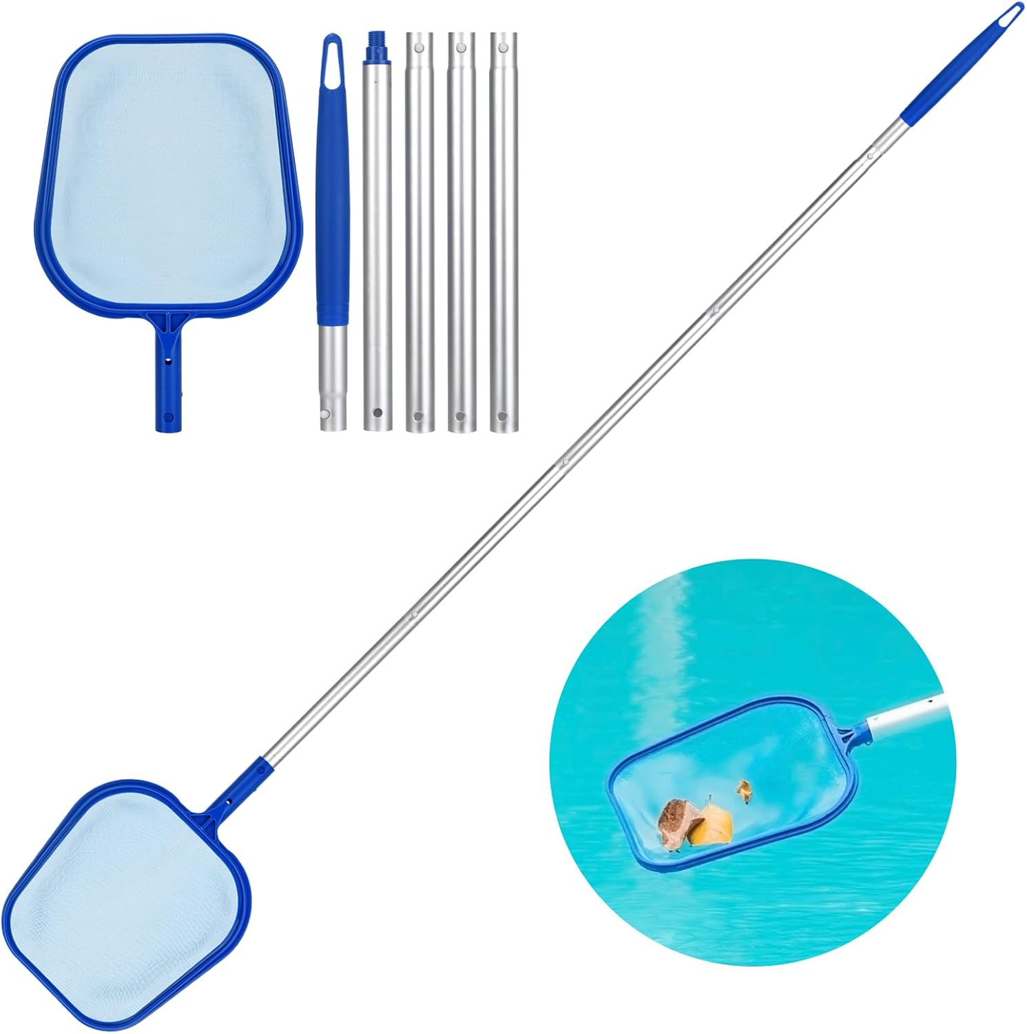 Detalle de SENTAIMAO Pool Nets with Adjustable Aluminium Telescopic Pole (Blue) – 30cm leaf & insect skimmer