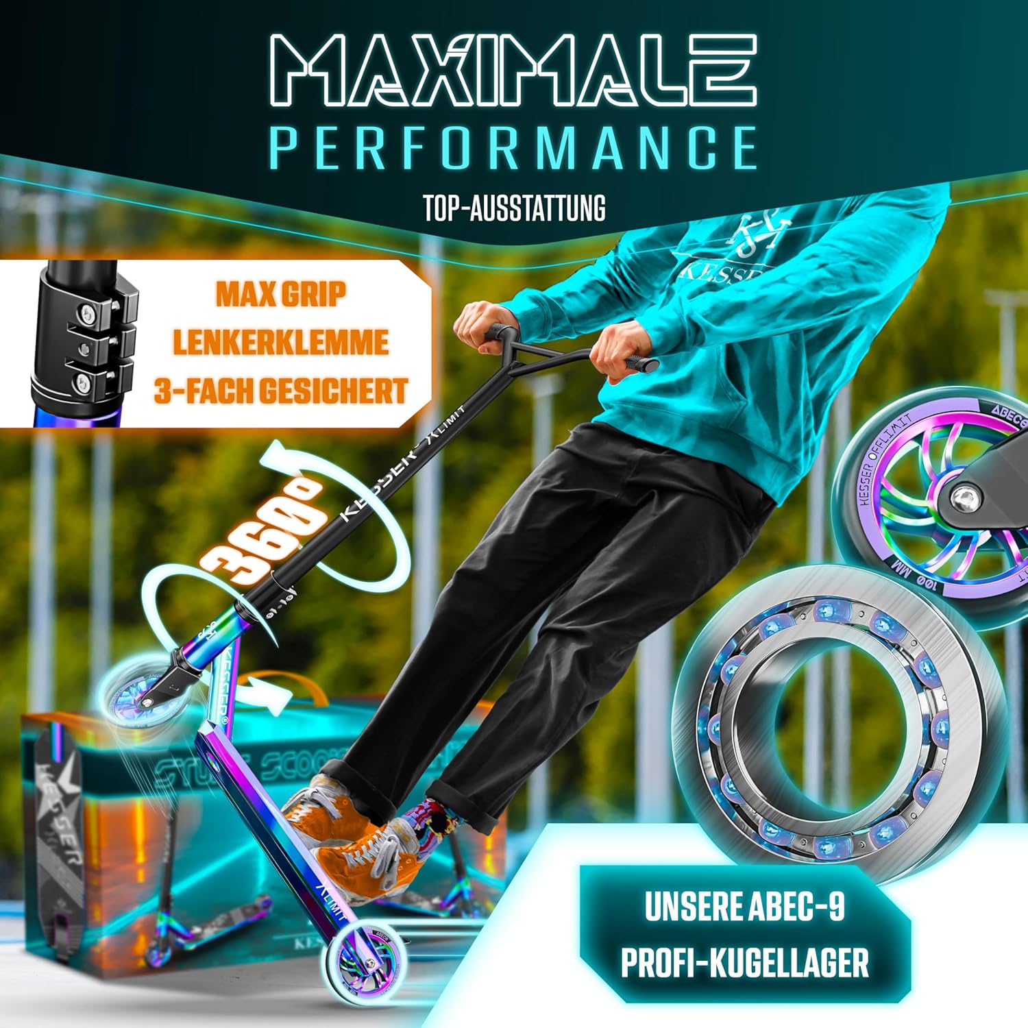 Thumbnail 6 de KESSER® Stunt Scooter X-Limit – 360° Lenkung, 100 kg Traglast, ABEC 9 Kugellager