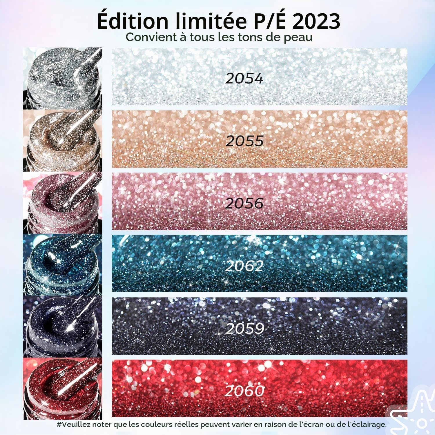 Detalle 2 de Modelones semi-permanente glittergellak met 6 kleuren in zilver, rood en groen