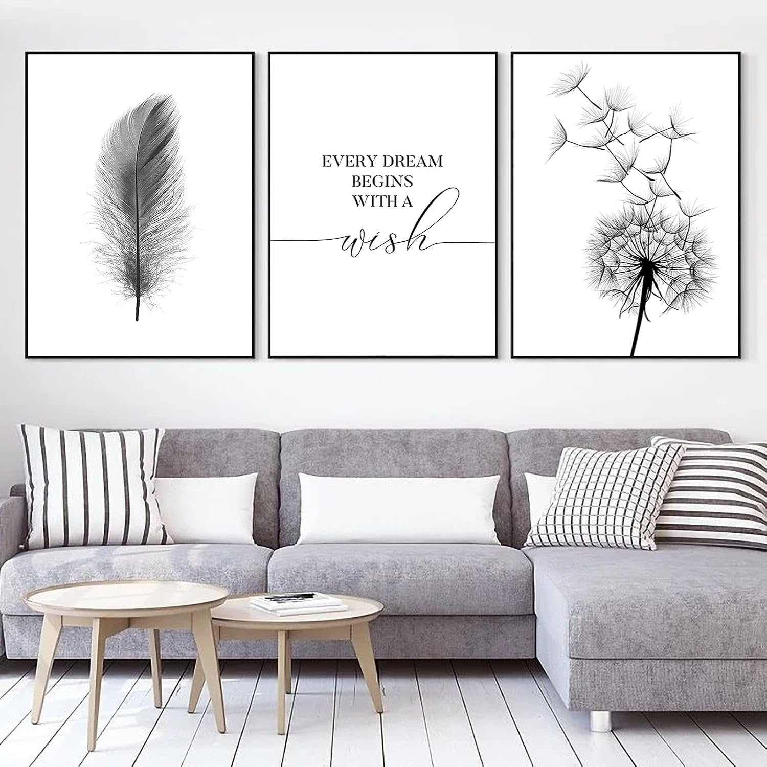 Thumbnail 1 de Trayosin 3er Set Premium Design-Poster Schwarz-Weiß mit Pusteblume – 3 rahmenlose Leinwanddrucke 30x40 cm