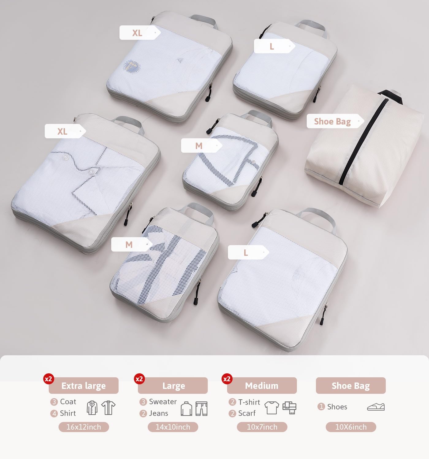 Detalle de Meowoo Compression Packing Cubes 7 set