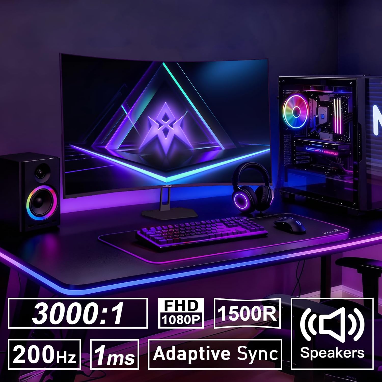 Detalle 2 de Amzfast 27 inch 200Hz Curved Gaming Monitor