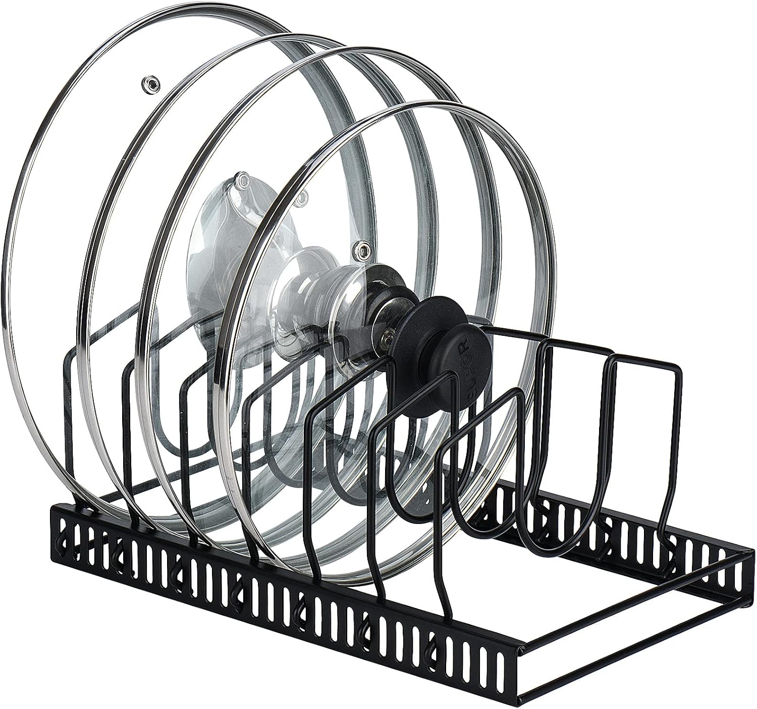 Detalle de Toplife Pot Lids Organizer Rack: 7-Compartment Lid & Bakeware Storage
