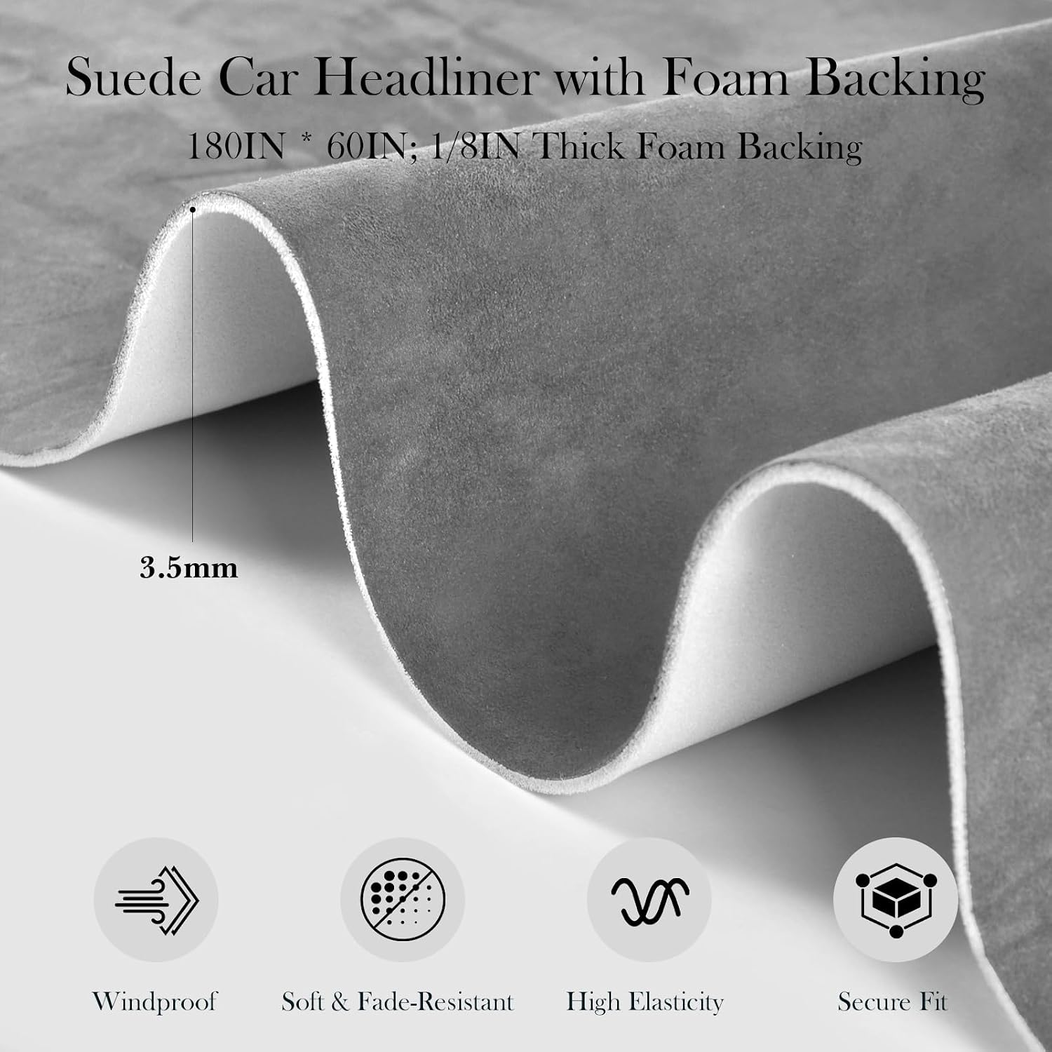 Thumbnail 1 de Garifon Grey Suede Headliner Fabric, 180" x 60" — Premium DIY Auto Headliner Material
