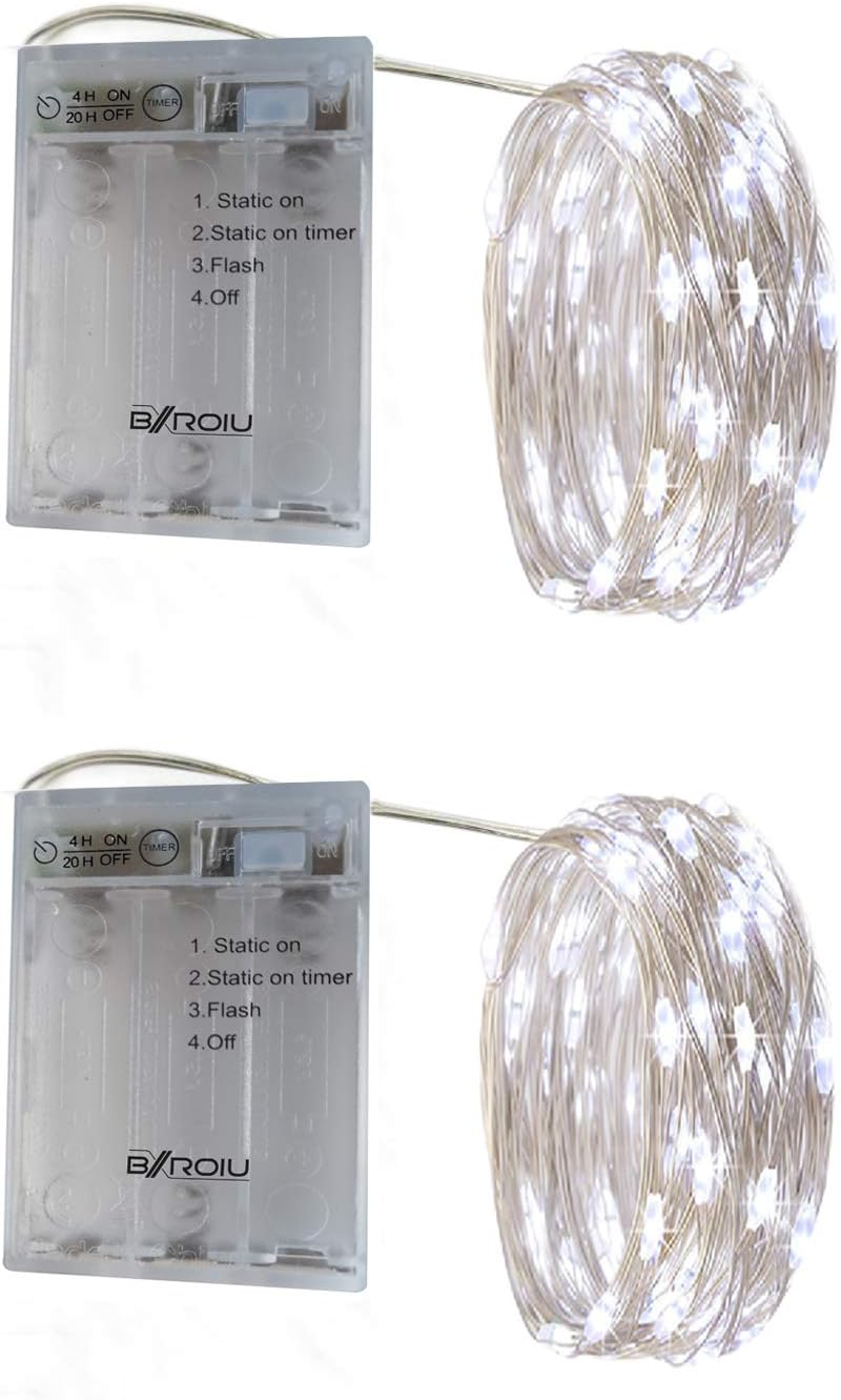 Thumbnail 1 de BXROIU 4 x 50er Mikro-LED Lichterkette Batterie betrieben | Silberdraht, 5 m, 4 Stück – vielseitige Dekoration für Innenräume