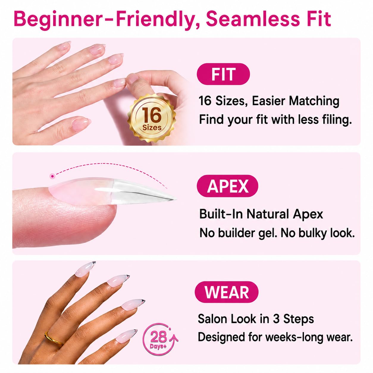 Detalle de Beetles Tipex Lite Instant Apex Nail Tips (Medium Stiletto) — 16 Sizes 00–14