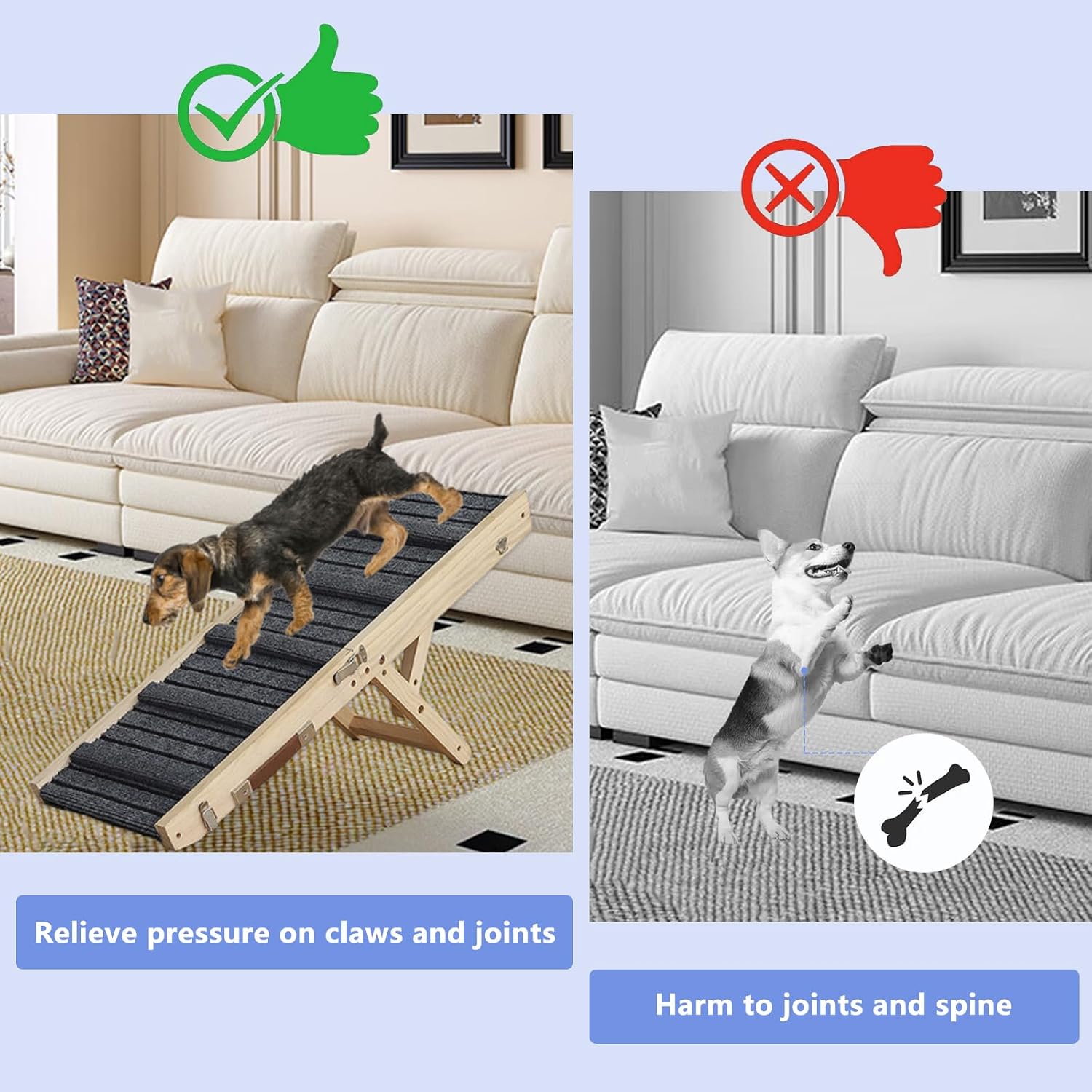 Detalle de Dog Ramp – Portable Folding Wooden Pet Ramp, Adjustable 9"–18.5" for Small to Medium Dogs
