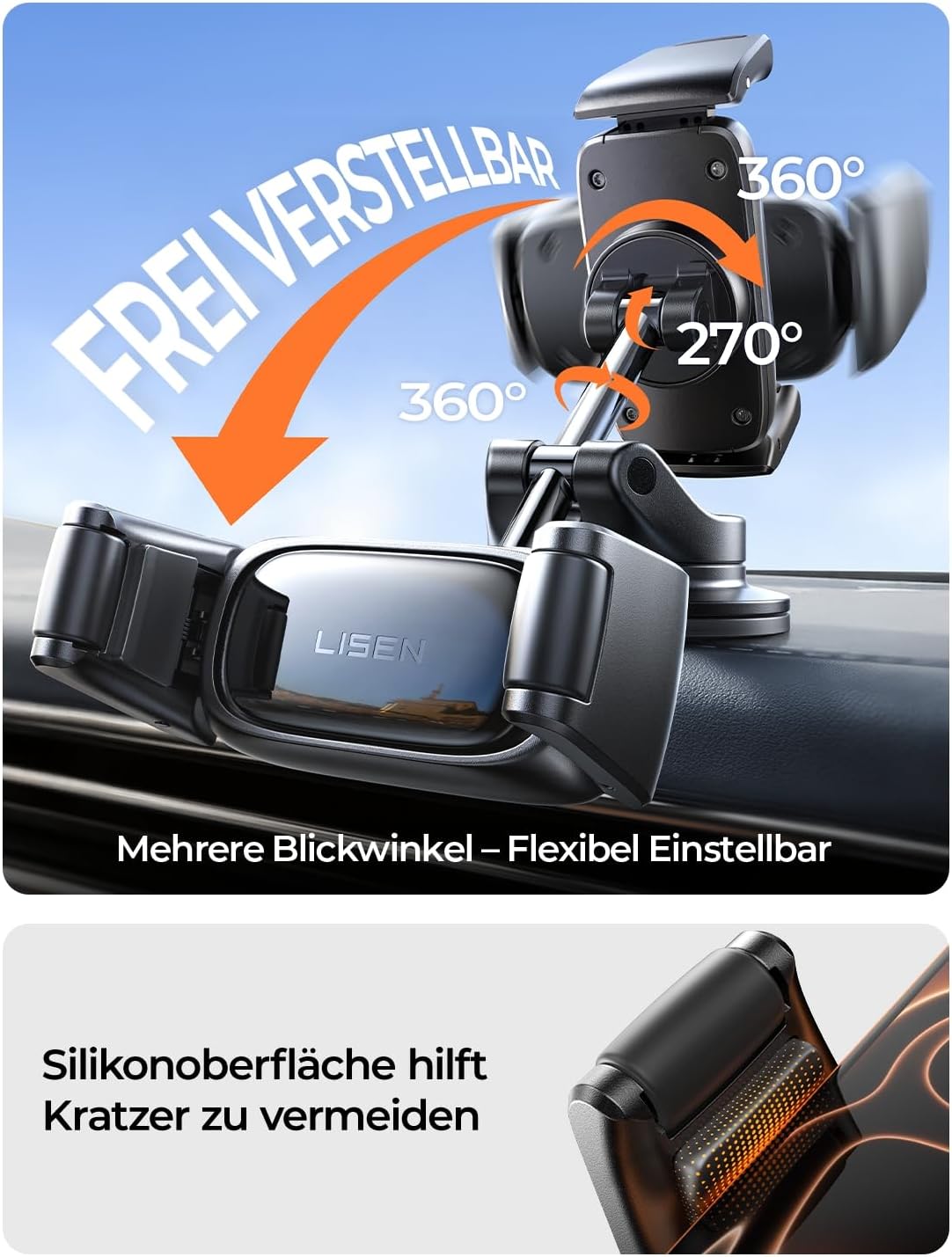 Detalle de LISEN Snapmount Handy Halterung Auto – Selbstanpassende Vakuum-Halterung mit 360° Drehung