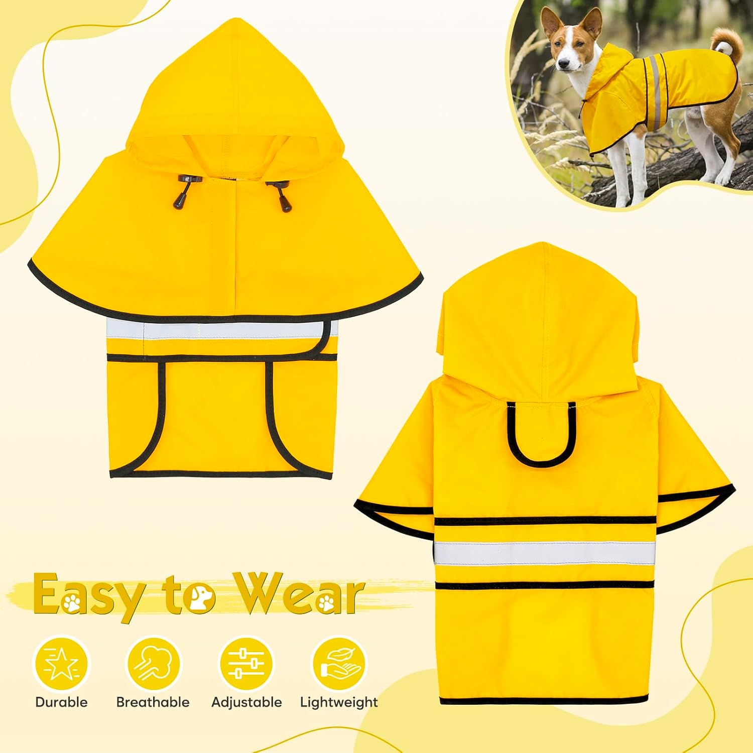 Thumbnail 6 de Weesiber Waterproof Dog Coat with Hood, Reflective Rain Jacket for Small Dogs
