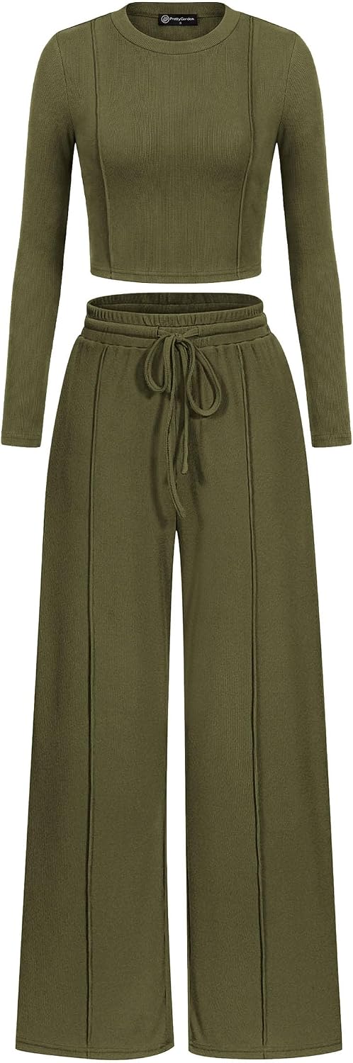 Detalle de PRETTYGARDEN Women's Ribbed-Knit Two-Piece Set