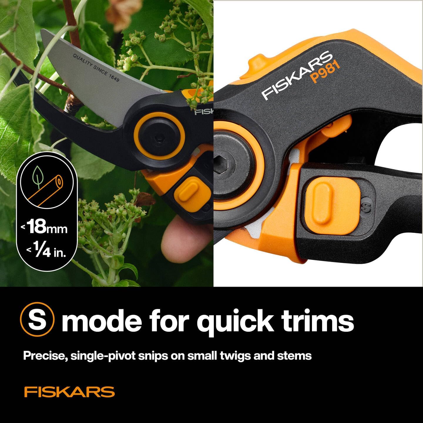 Detalle de Fiskars X-series DualAction P981 trädgårdssax med sidoskär och 2-i-1-läge
