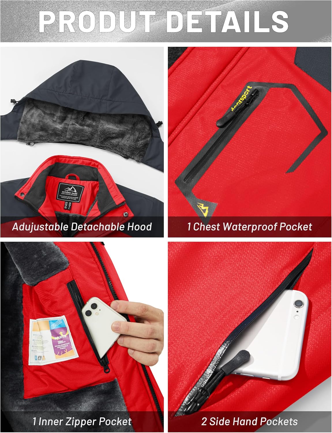 Detalle de MAGCOMSEN MCS816-97 Men's Fleece-Lined Water-Resistant Ski Parka