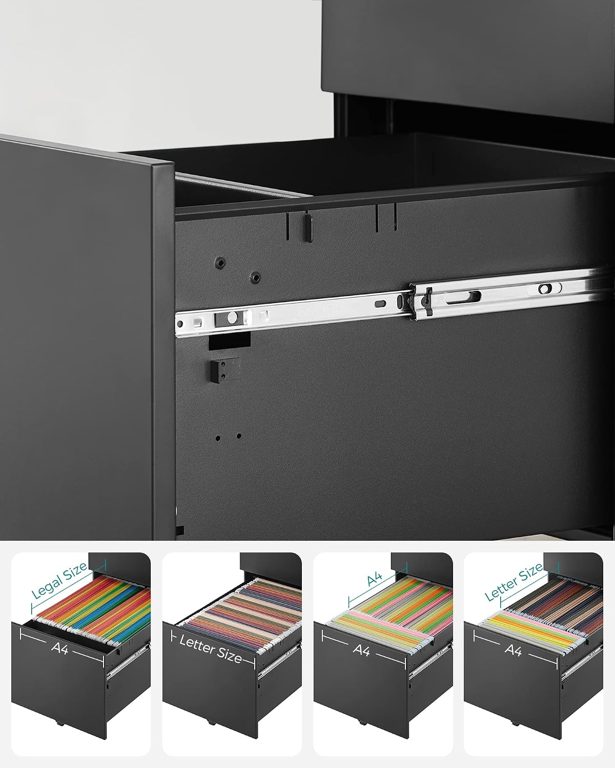 Thumbnail 6 de SONGMICS BEREND Collection OFC60BK Mobile File Cabinet, Lockable Steel, 3 Drawers