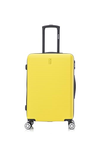 Detalle de CELIMS Maleta Mediana con 4 Ruedas. ABS, 65 cm, Amarillo – Perfecta para estancias de varios días