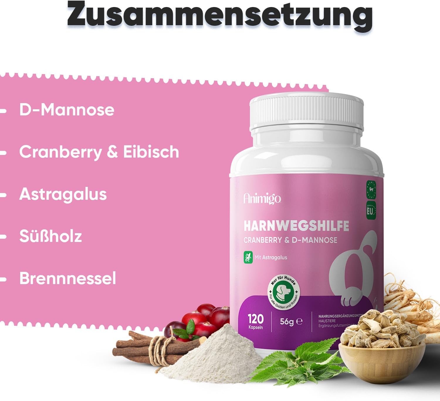 Thumbnail 1 de Animigo Harnwegshilfe für Hunde – 120 Kapseln mit Cranberry, D-Mannose und Kräuterextrakten