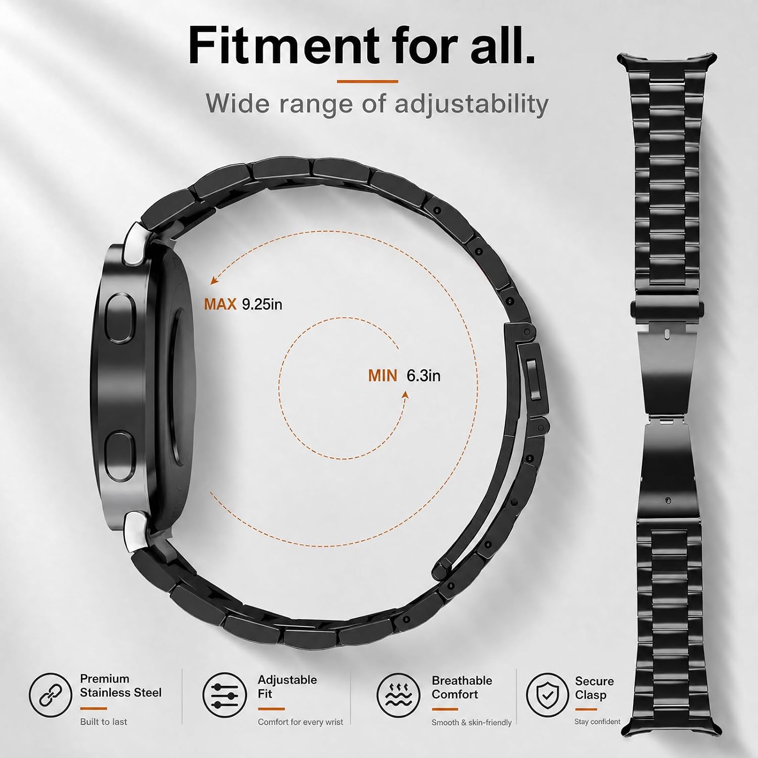 Detalle de SPGUARD Metal Band for Galaxy Watch 9/8, Stainless Steel, No-Gap Design