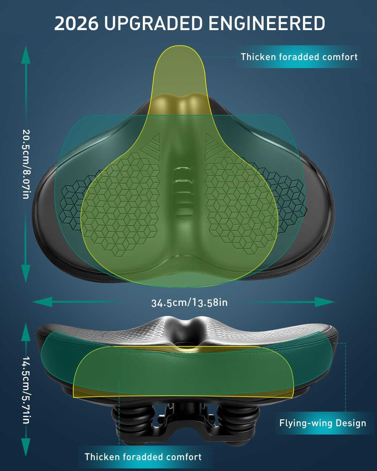 Detalle 1 de MXMXK 2026 Upgrade Noseless Bike Seat, Extra-Wide Padded Memory Foam Saddle