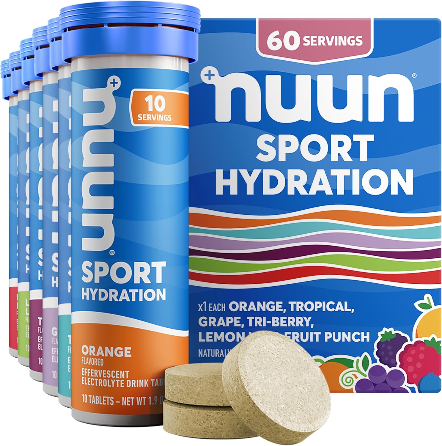 Detalle de Nuun Sport Electrolyte Tablets with Magnesium, Calcium, Potassium, Chloride & Sodium — 6 Pack (60 Servings)