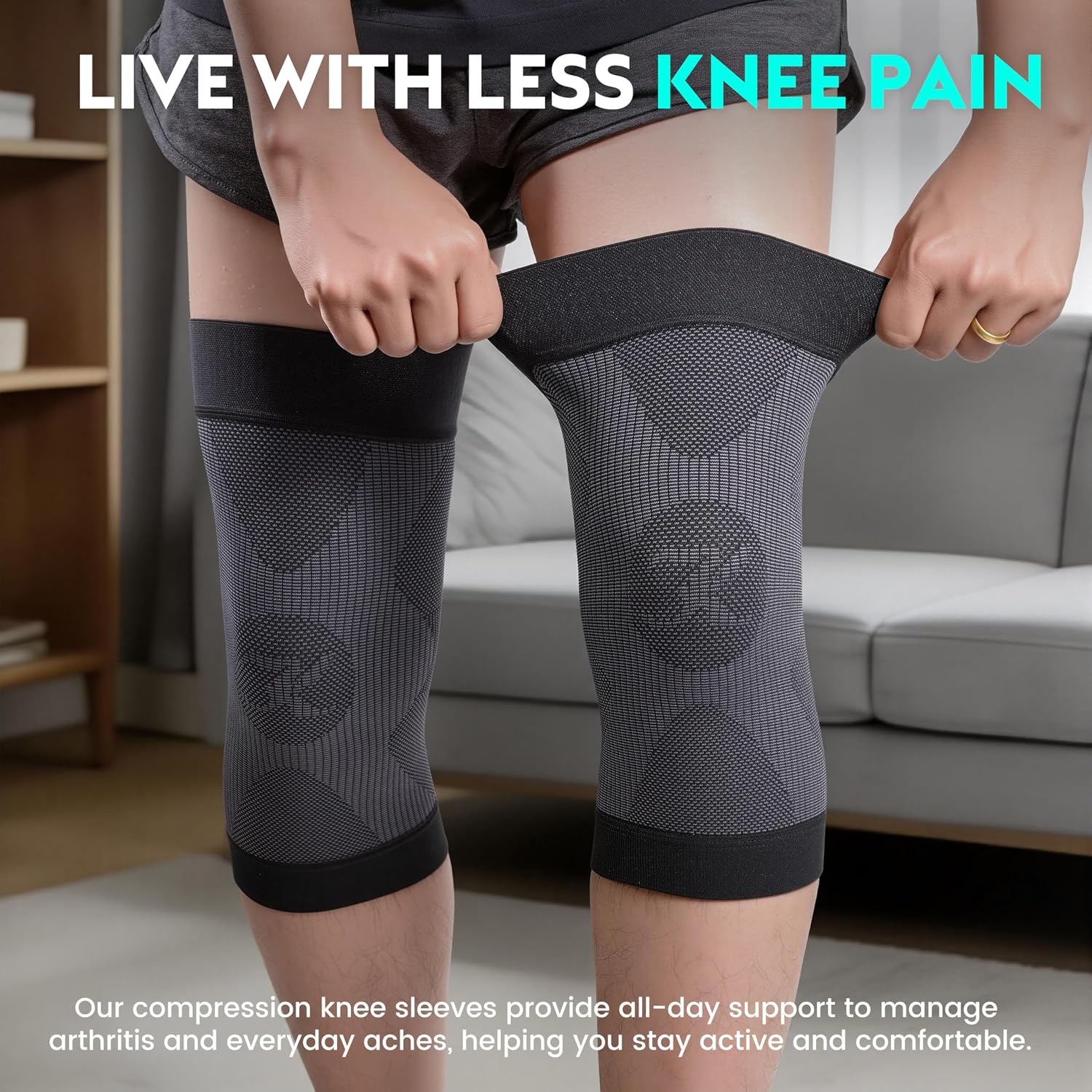 Thumbnail 4 de KEKING Knee Compression Sleeves, Black X-Large with Non-Slip Silicone Grip