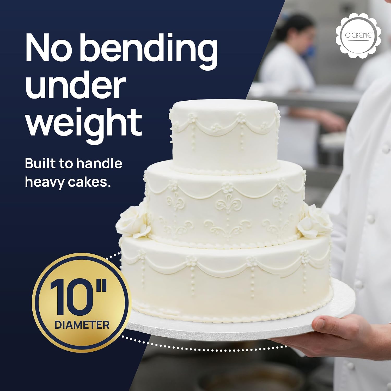 Detalle de O'CREME 10-Inch Round Cake Drum Boards, 1/4-Inch Thick, White Wraparound
