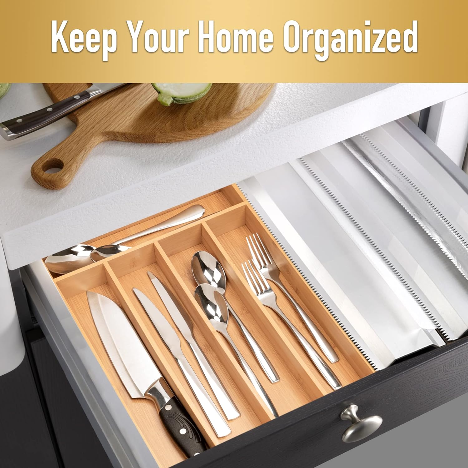 Thumbnail 4 de Besilord Silverware Organizer 5-slot bamboo tray 🍽