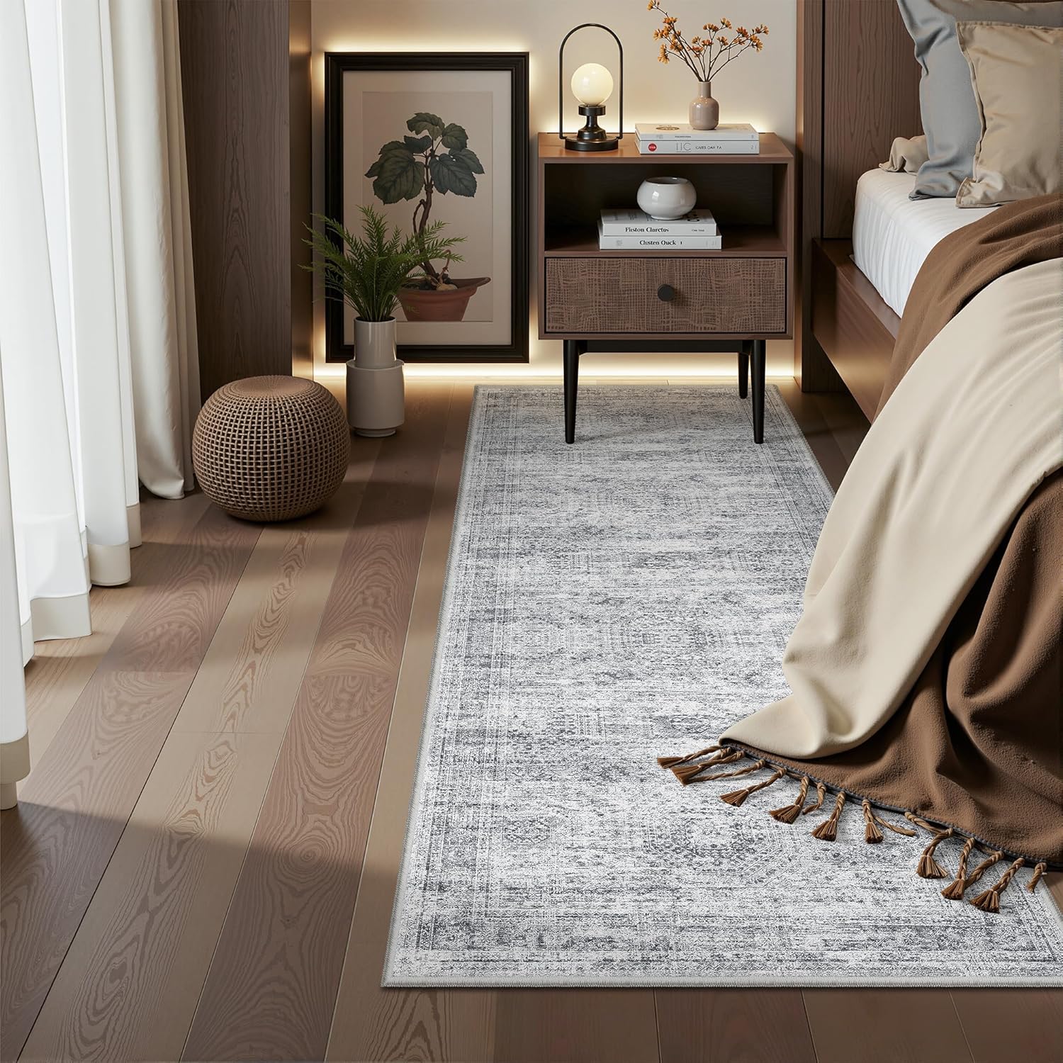 Thumbnail 4 de Restydon Washable 2x6 Runner Rug with Non-Slip Backing (Grey/Ivory) for Bedroom, Kitchen, and Hallways