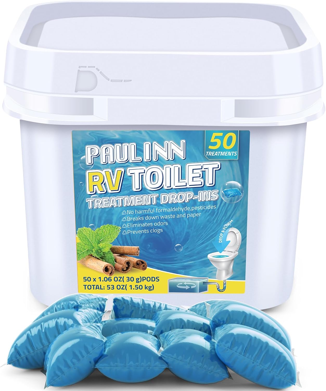 Detalle de PAULINN AP9031 RV Toilet Treatment, 50 Water-Soluble Pods