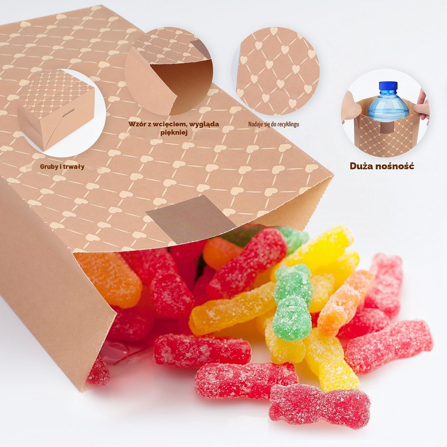Detalle de Romon papierowe torebki prezentowe, 12 sztuk z naklejkami, papier kraft 120 g