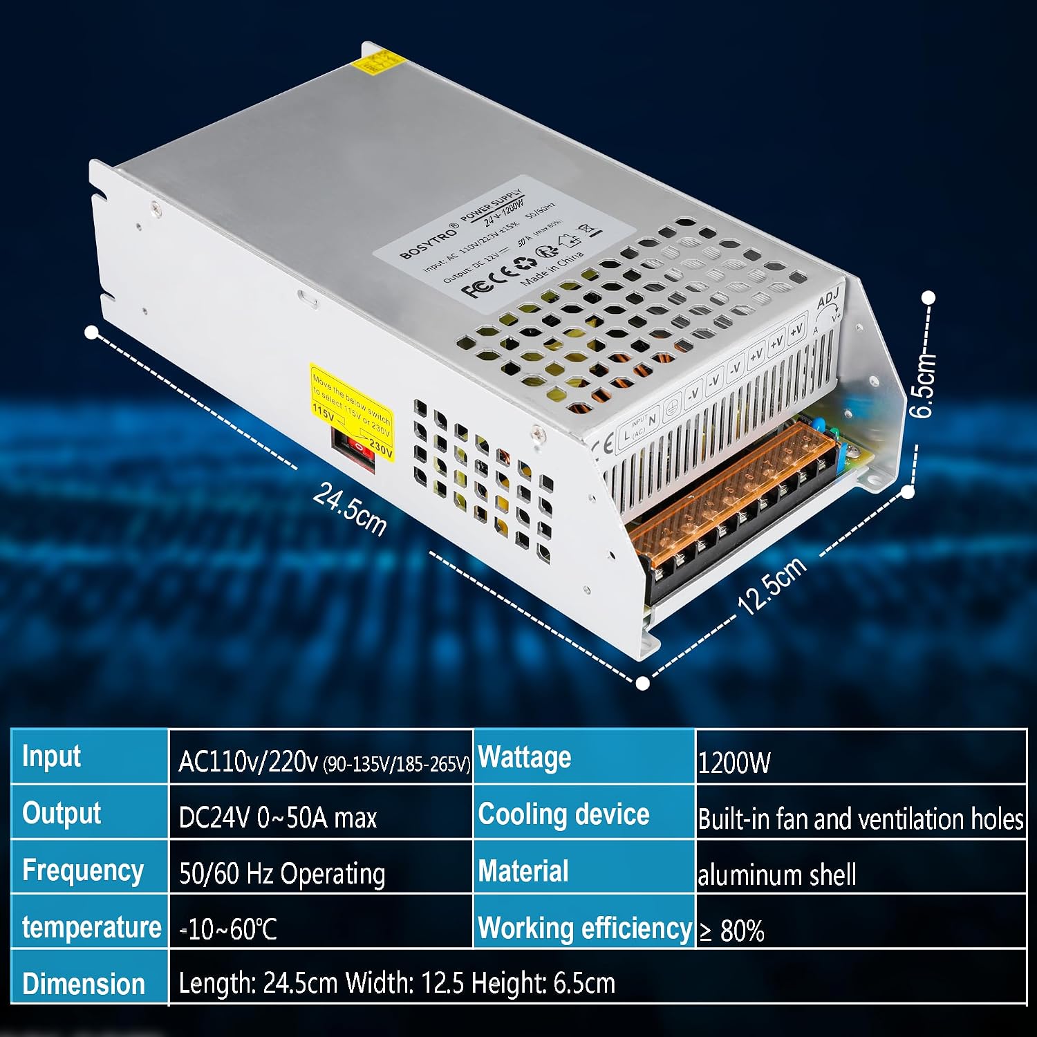 Thumbnail 1 de BOSYTRO DC 24V 50A 1200W Alimentazione Elettrica: Alimentatore Switching 110/220V AC a 24V DC per CCTV, automazione e stampanti 3D
