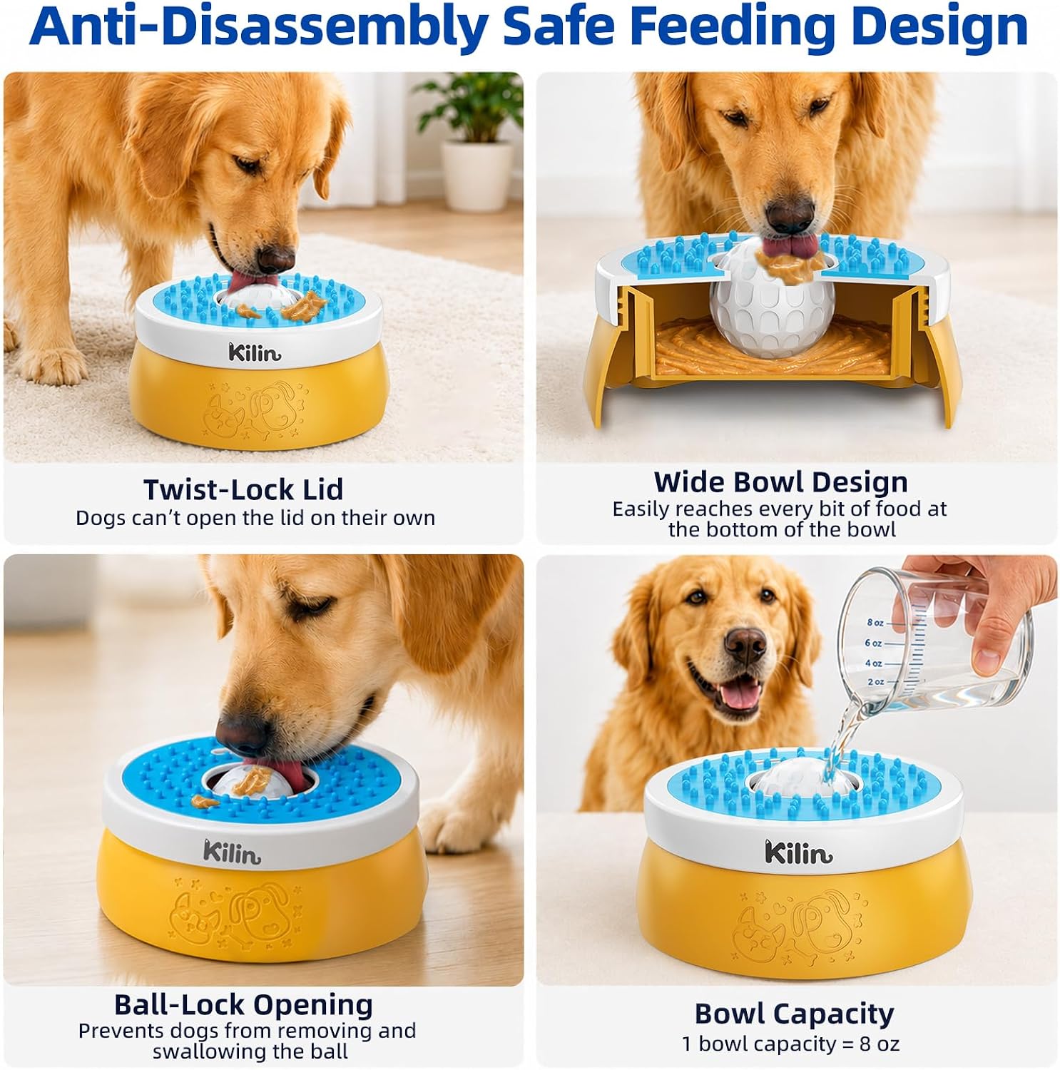 Detalle 2 de KILIN Dog Lick Slow Feeder Bowl with Rolling Ball and Four Non-Slip Pads