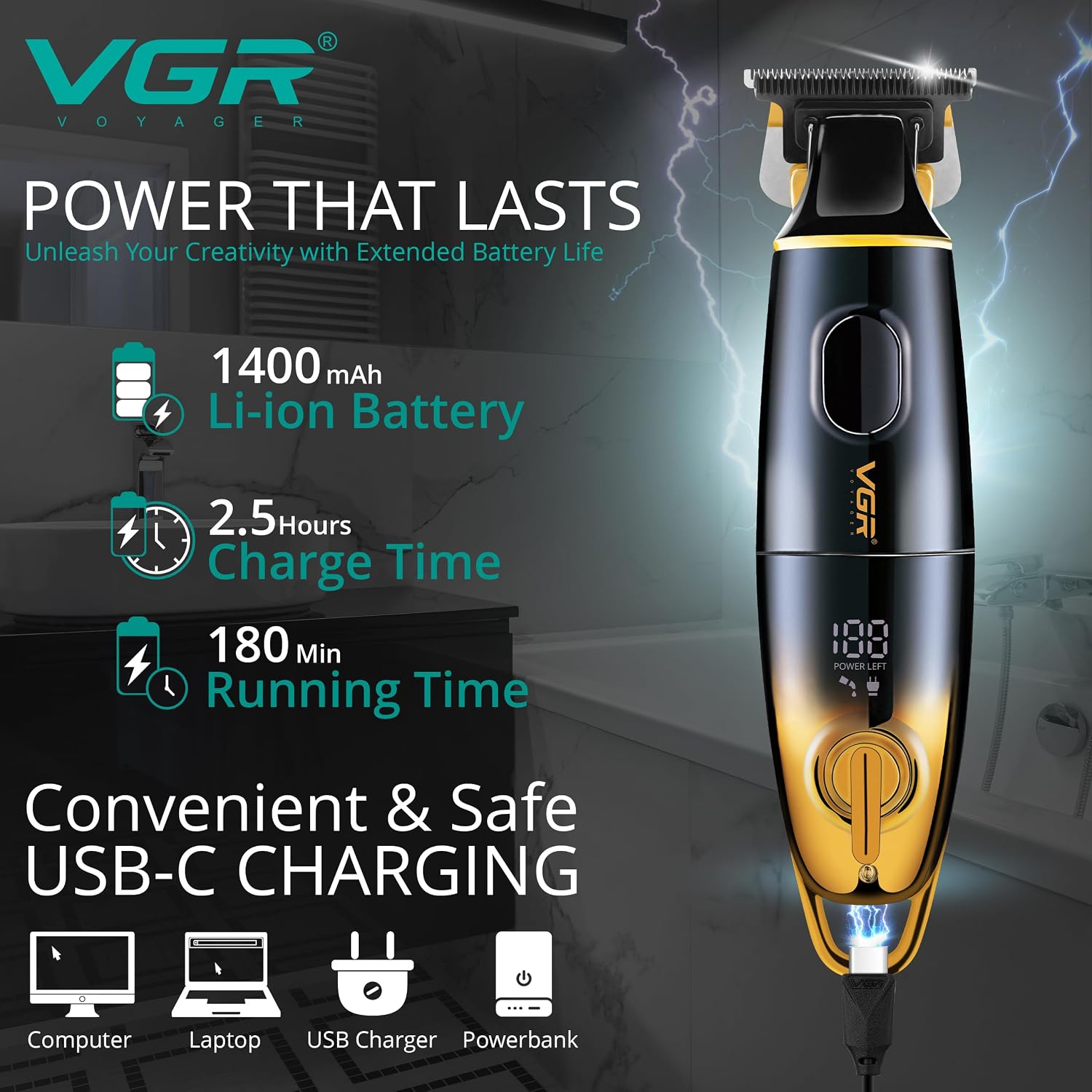 Thumbnail 4 de VGR Professional Beard Trimmer 180 min ⌛