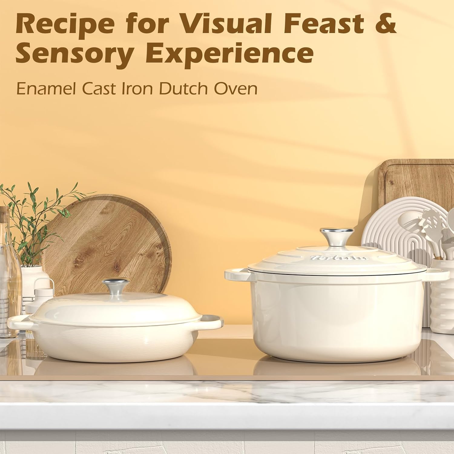 Detalle 2 de Cream White 26cm 4.75L Dutch Oven for Braising 🍲