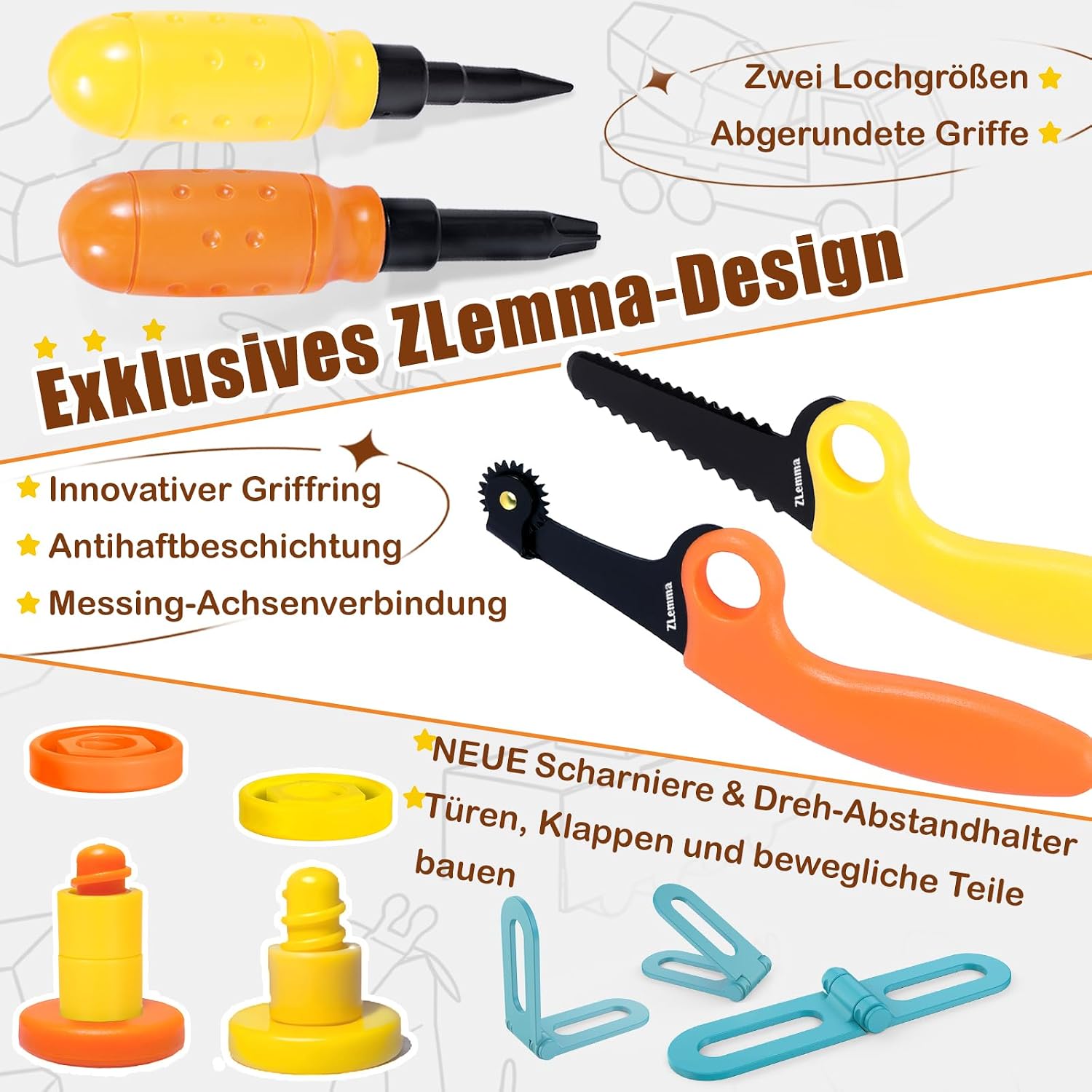 Detalle de ZLemma Karton-Baukasten mit Werkzeugen (401-teilig) ab 6 Jahren – 3D-STEM Bastelset mit Sicherheitsringen