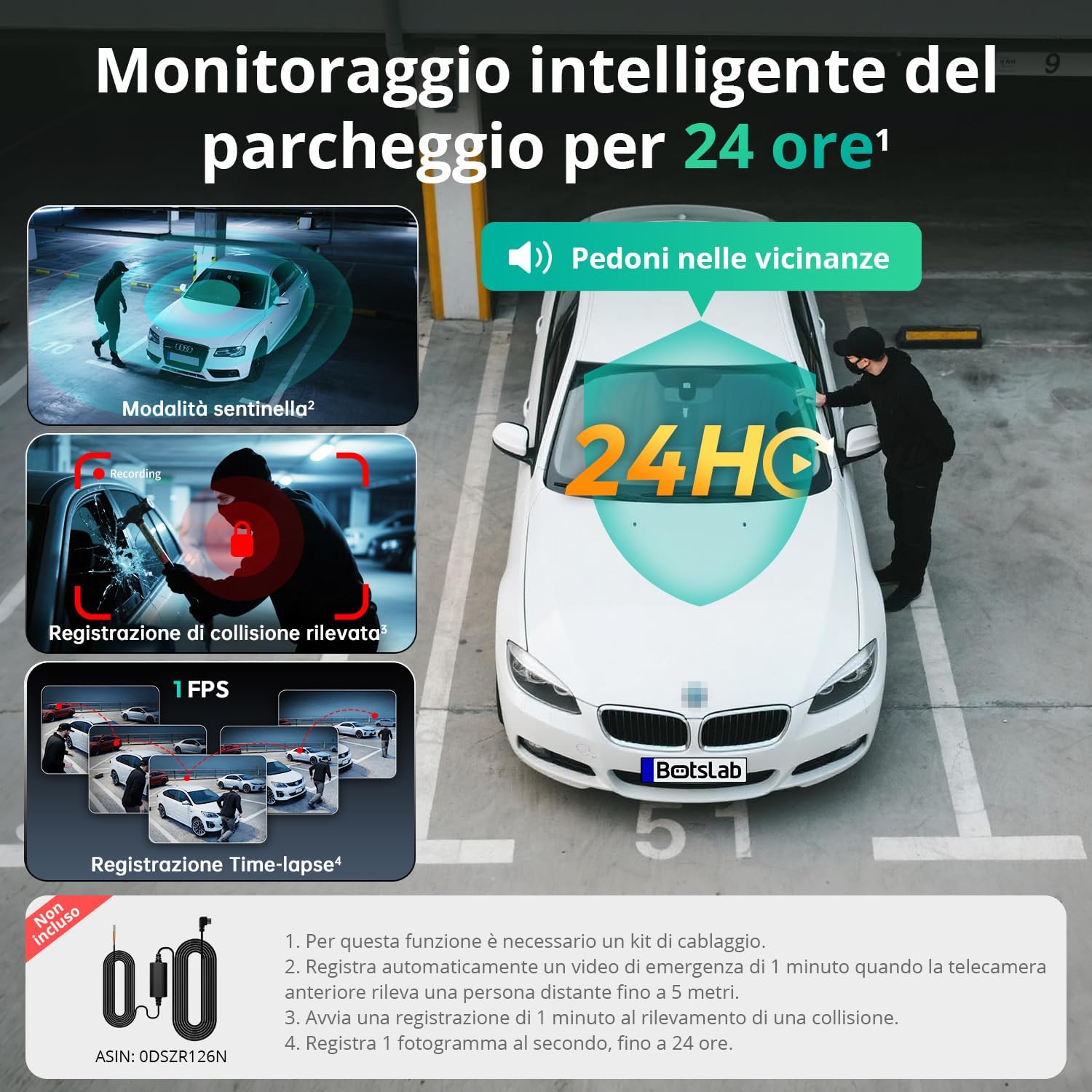 Detalle 2 de BOTSLAB 3 Canali 4K Dash Cam Interna Anteriore e Posteriore con Controllo Vocale, Touch Screen 3,18" e Scheda 128 GB