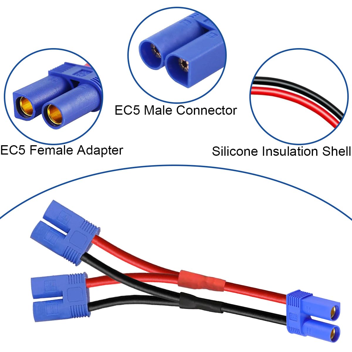 Detalle de Xiatiaosann EC5 Plug Parallel Connector Cable Set (3 Pcs) — 1 Female to 2 Male, 10AWG