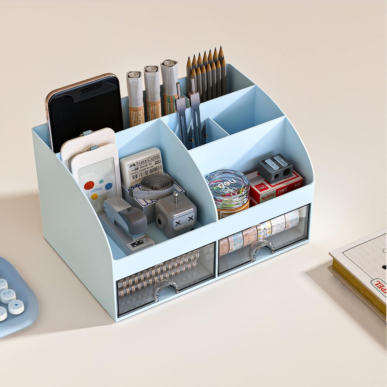 Detalle 1 de COMFYROOM Desktop organizer Desk Organizer with 6 Compartments and 2 Drawers