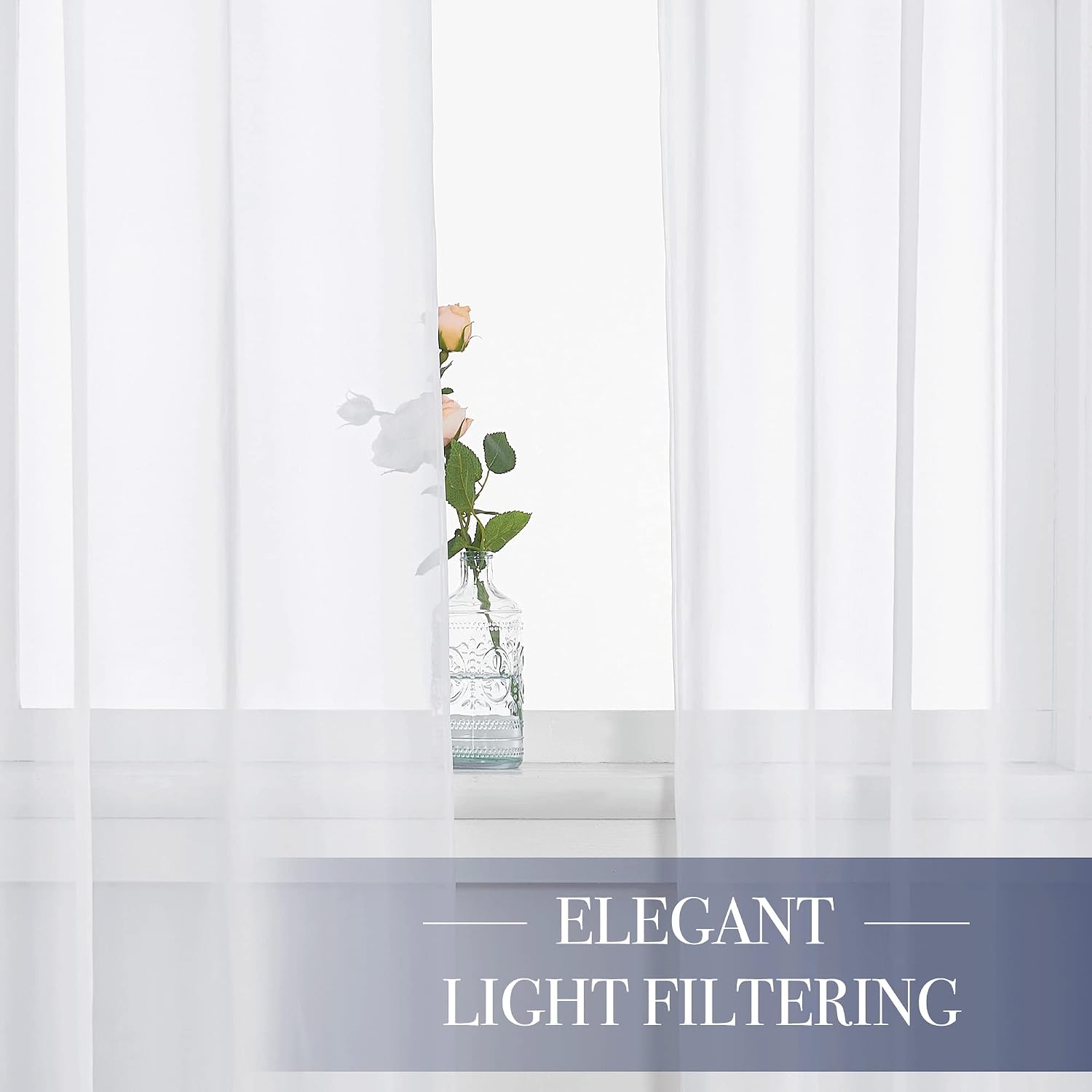 Detalle 2 de NICETOWN Model 2 Sheer Curtain Panels, White, 60W x 45L Inches