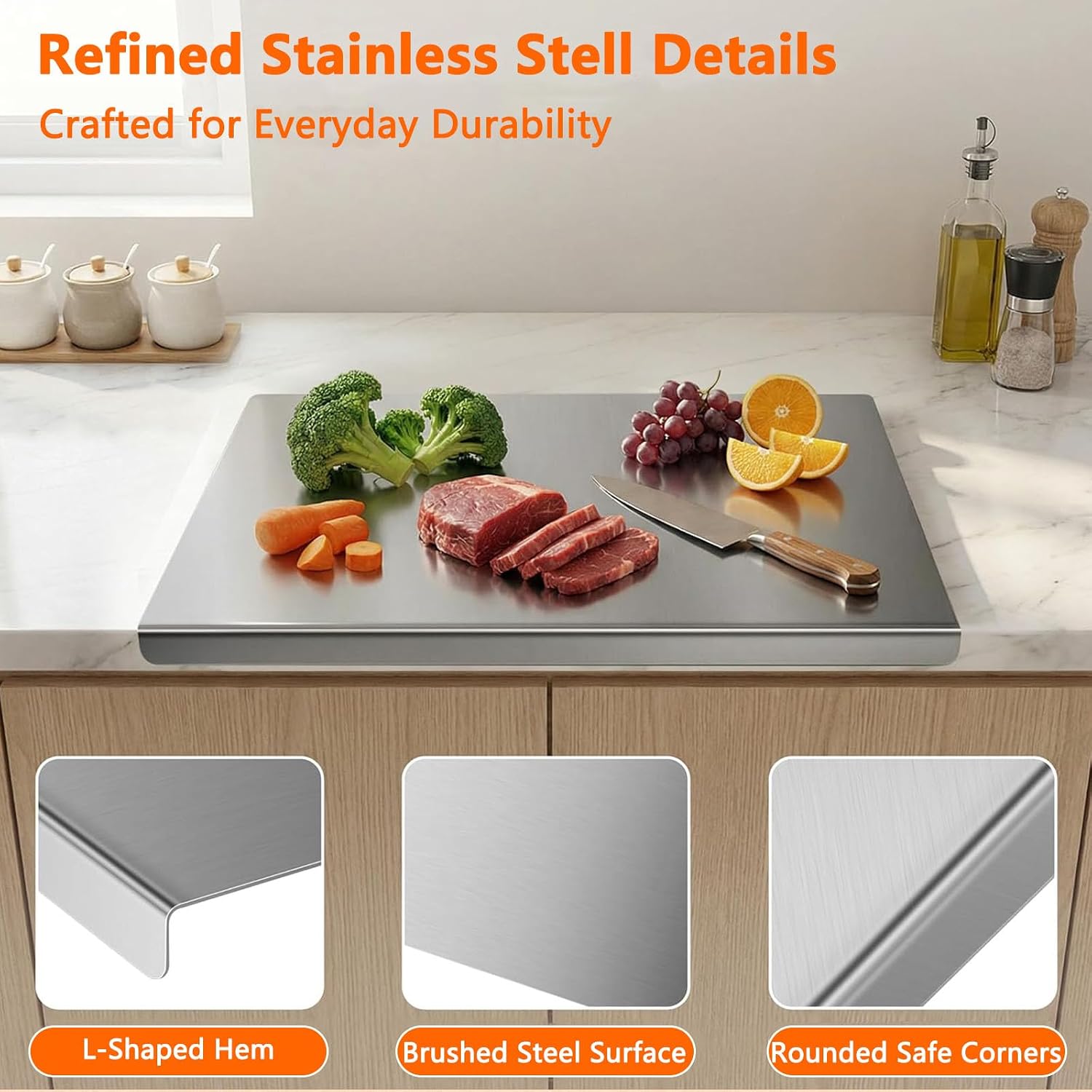 Thumbnail 5 de Jnfmiler Stainless Steel Cutting Board, Reversible 304 Steel, 40 x 50 cm