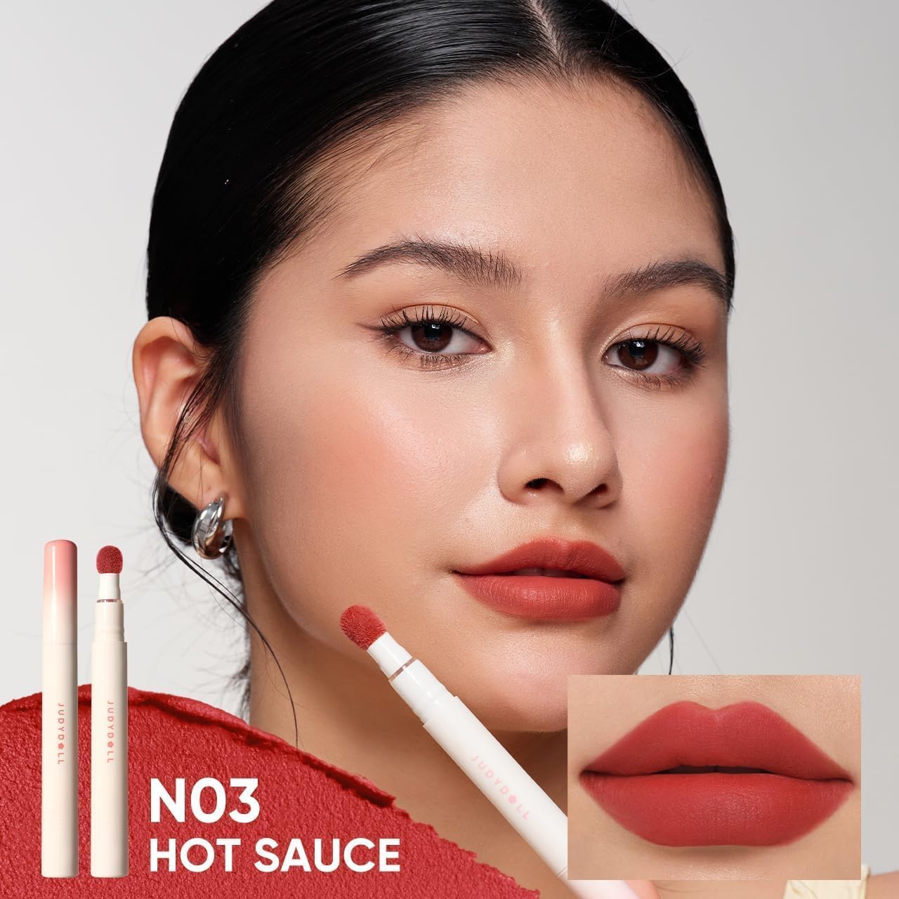 Detalle de JUDYDOLL N03 Hot Sauce Matte Glitter Lipstick, Red Lip Color
