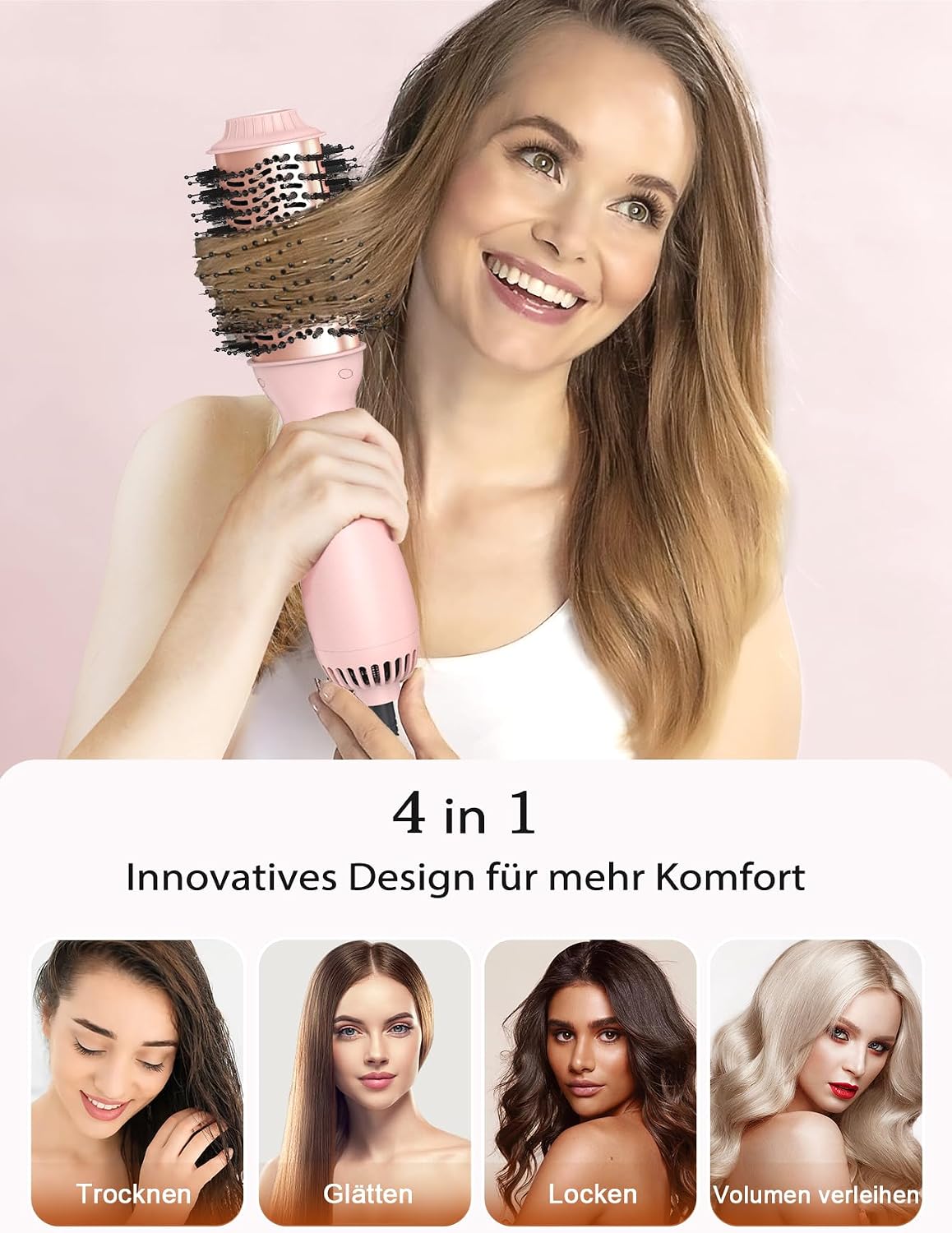 Detalle de LANDOT Föhnbürste & Warmluftbürste 2-in-1 mit Keramik & Negativ-Ionen für Glanz
