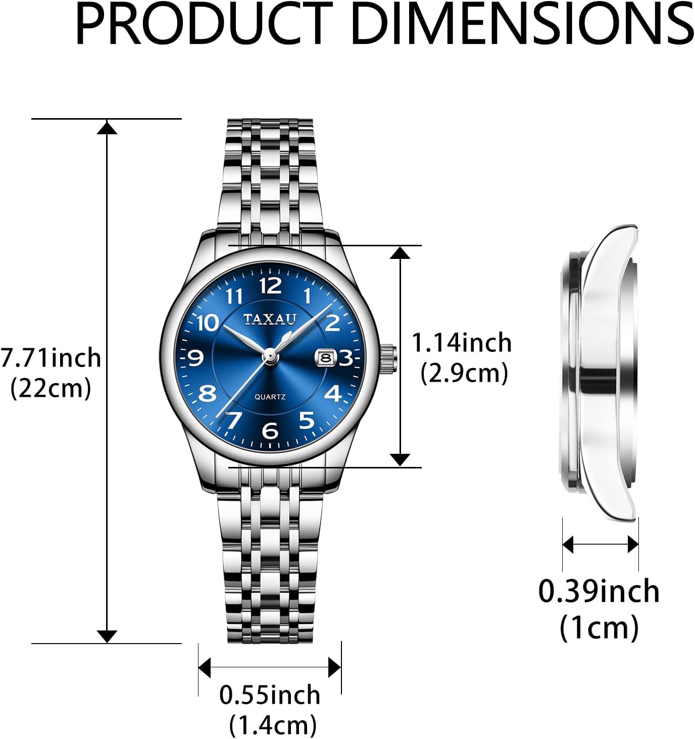 Detalle 2 de Taxau Damen Uhr mit Datum – klassisch, Quarz, Edelstahlarmband